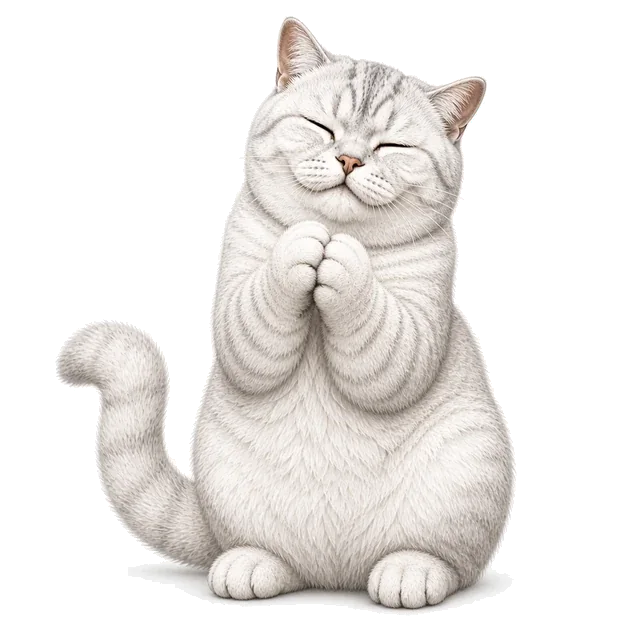 A smiling Irbis holding his front paws together.