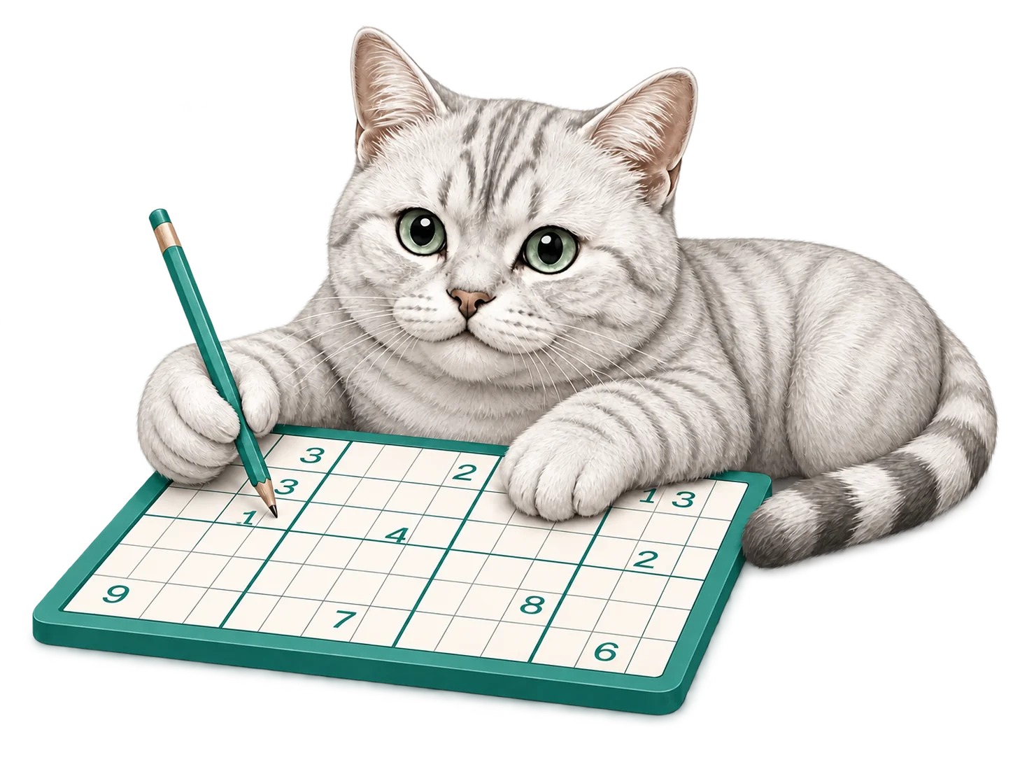 Irbis holding a pencil over a Sudoku board.