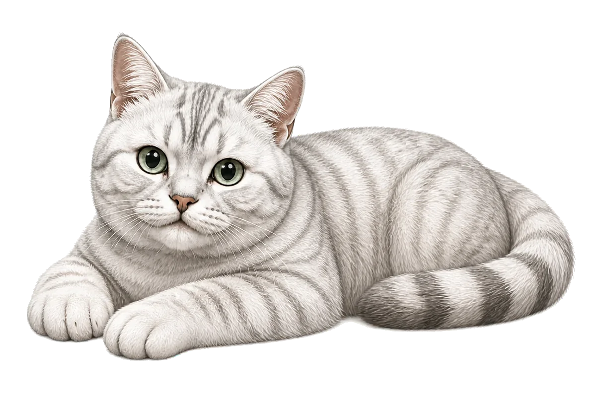 Irbis resting calmly with his front paws stretched out.